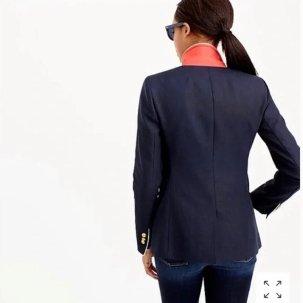 J. Crew Linen Rhodes Blazer in Navy with White Piping and Nautical Buttons - Picture 3 of 16